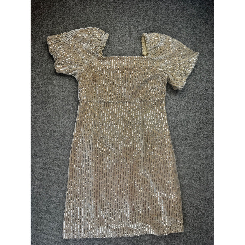 Julia Jordan Dress Size 8 Champagne Velvet Sequin Puff Sleeve Mini Holiday Event
